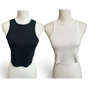NWT Bundle 2 Wild Fable Women's M Cropped Mini Tank Top Ribbed Black & White NEW